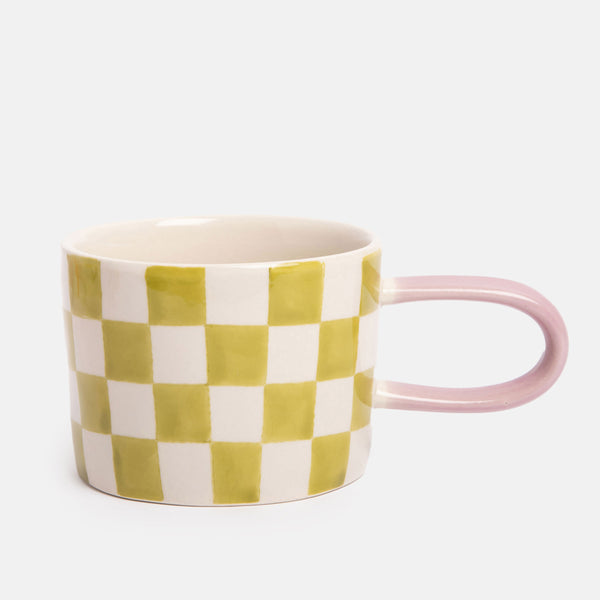 Green Check Ceramic Mug by Caroline Gardner