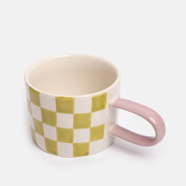 Green Check Ceramic Mug by Caroline Gardner