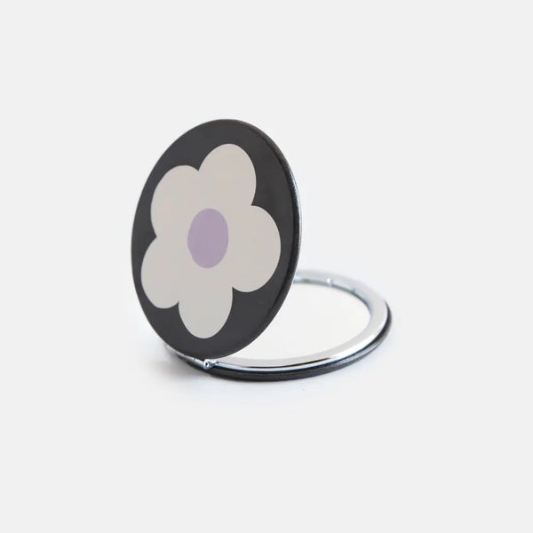 Multi Flower Charcoal Round Pocket Mirror