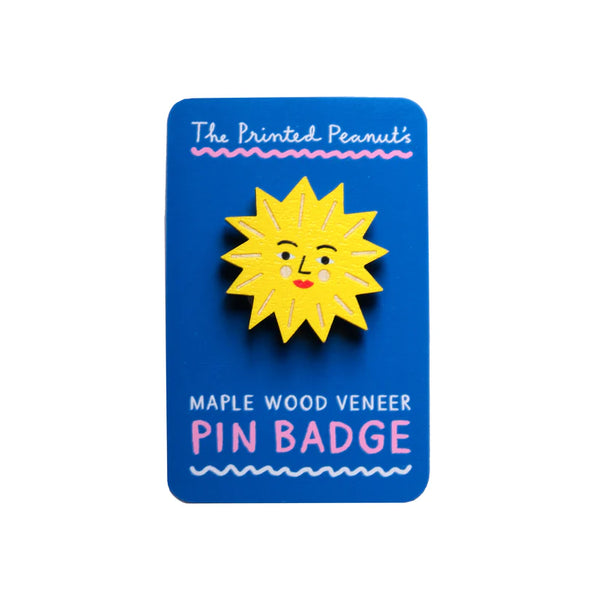 Sun Printed Wooden Pin Badge