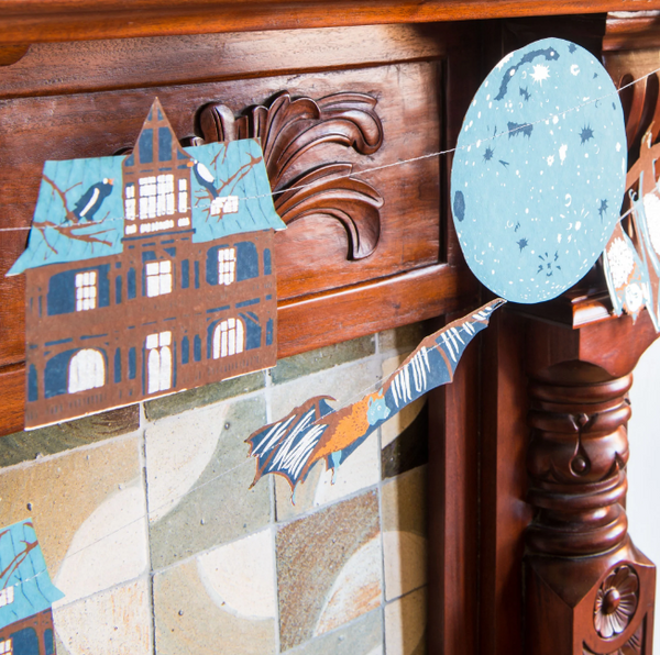 Haunted House Screenprinted Paper Garland