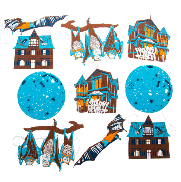 Haunted House Screenprinted Paper Garland