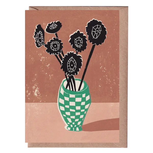 Green Checker Vase Card by Luiza Holub