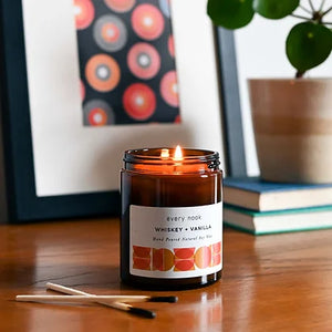 Whiskey and vanilla scented candle by every nook - mid century design packaging 