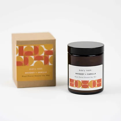 Whiskey and vanilla scented candle by every nook - mid century design packaging 