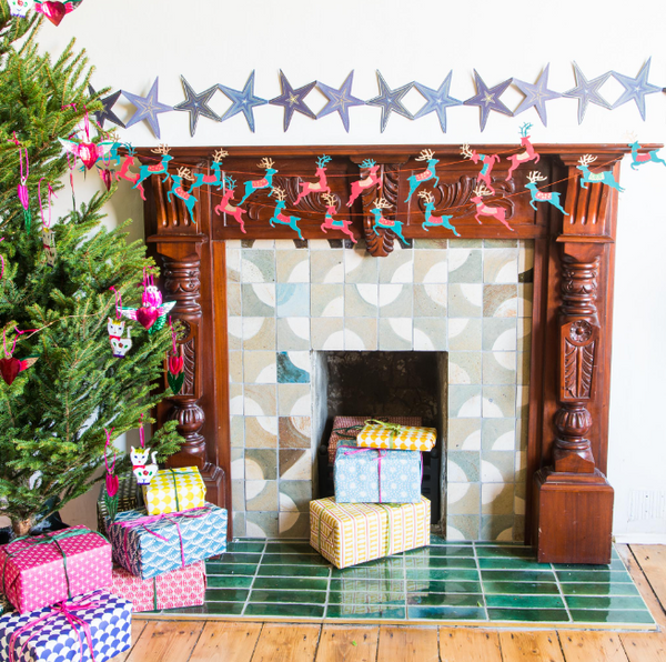 Colourful Reindeer Screenprinted Paper Garland by East End Press