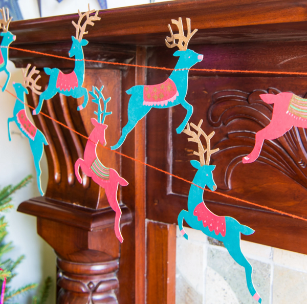Colourful Reindeer Screenprinted Paper Garland by East End Press