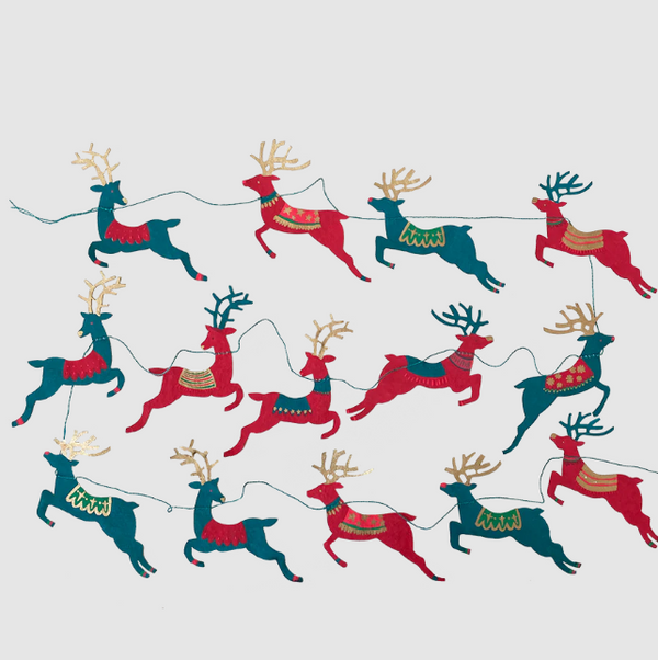 Colourful Reindeer Screenprinted Paper Garland by East End Press