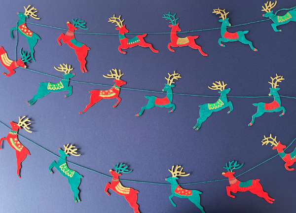 Colourful Reindeer Screenprinted Paper Garland by East End Press