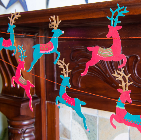 Colourful Reindeer Screenprinted Paper Garland by East End Press
