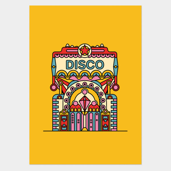 Bold bright art print inspired by disco - wall art or poster for the home. 