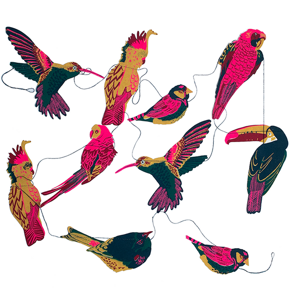 Tropical Birds Screenprinted Paper Garland
