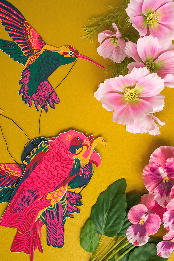 Tropical Birds Screenprinted Paper Garland