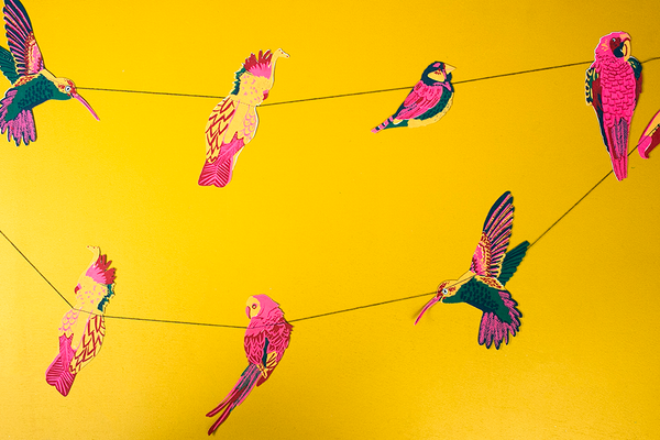 Tropical Birds Screenprinted Paper Garland