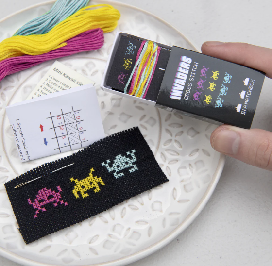 Invaders Mini Cross Stitch Kit in a Matchbox - CMYK