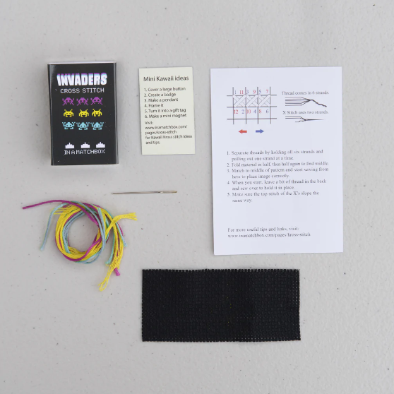 Invaders Mini Cross Stitch Kit in a Matchbox - CMYK