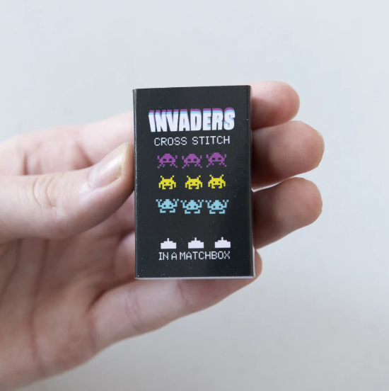 Invaders Mini Cross Stitch Kit in a Matchbox - CMYK