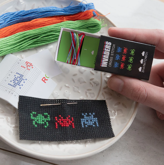 Invaders Mini Cross Stitch Kit in a Matchbox - RBG