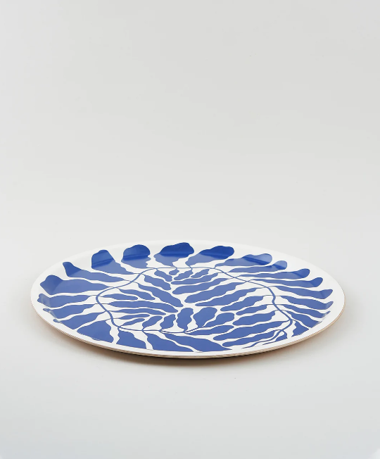 Blue Leaves Round Tray