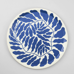 Blue Leaves Round Tray by Wrap