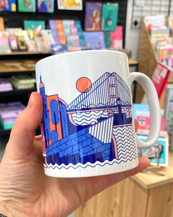 Kingston upon Hull souvenir mug - the deep, Humber bridge, Humber Street. Designed by Joseph Cox