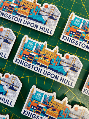Lots of Hull fridge magnets, with the Humber Bridge, Alan Boysons mural and Humber Street