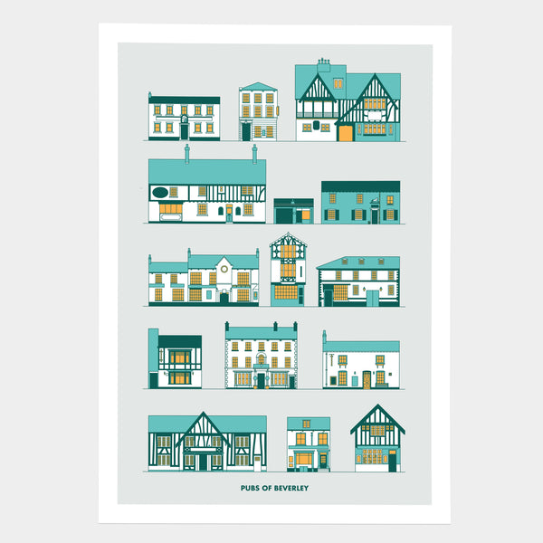 Beverley, East Yorkshire Art print, featuring pubs from the town centre. 
