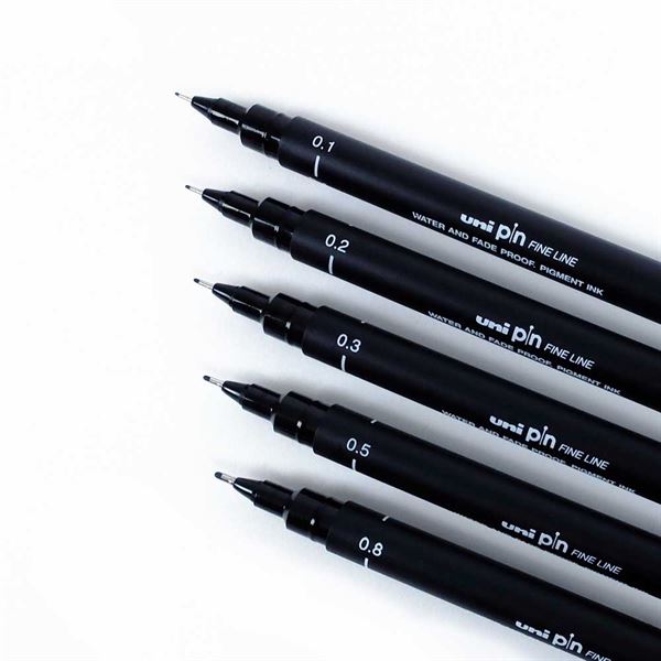 UniPin Fineliner Pens, Black, Pack of 5