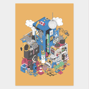 Electronic music inspired art print with daft punk, chemical brothers, warp, orbital, pet shop
Boys, Gary Numan and more 