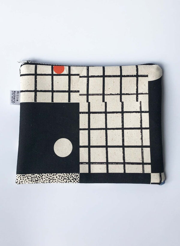 Flat Pouch in Grid Print by Millie Rothera