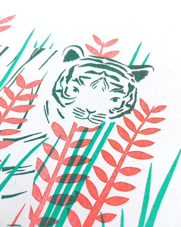 Tiger in the Grass (Red and Green)