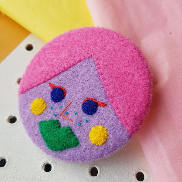 Lilac Face Embroidered Felt Badge