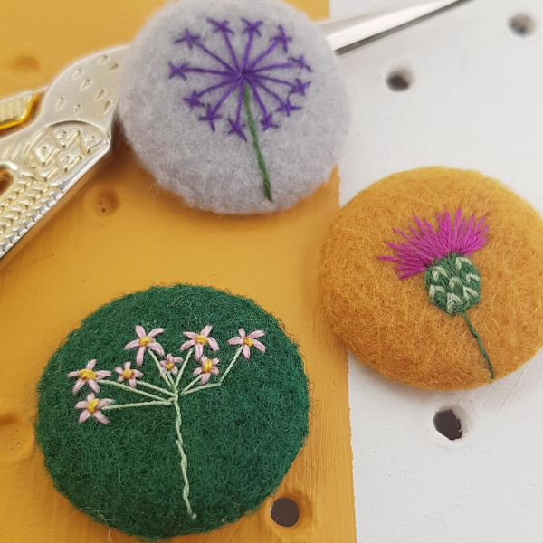 Thistle and Allium Embroidered Badge Set