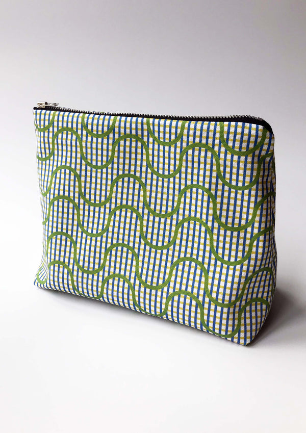 Flat Base Pouch in Wave Green Print